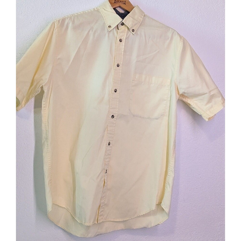 JERZEES Button-Down Shirt Mens Size M Medium Yellow Short Sleeve (814m)